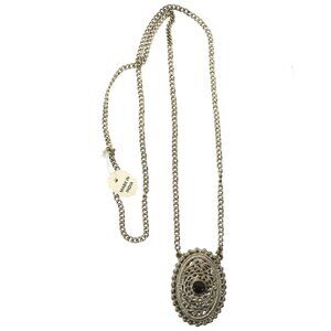 Long Necklace Large Oval Pendant Stone Heavy Metal Made in India